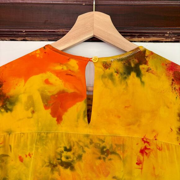 Chloe Cox Upcycled / Handmade Yellow Orange Tie Dye Silk Blouse- Size Medium NWT - Picture 4 of 6